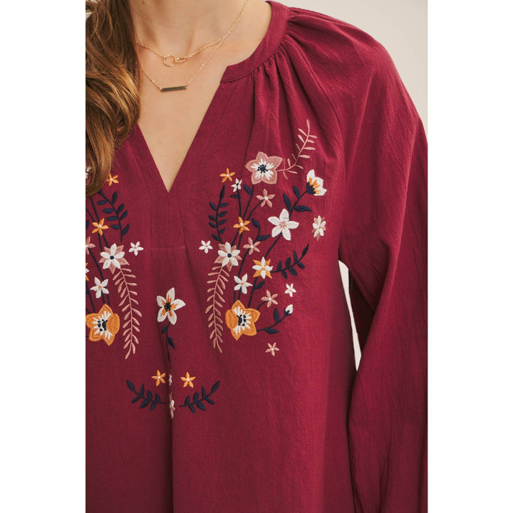 Warmth of Fall Bohemian Embroidered Flare Cotton Blouse Top