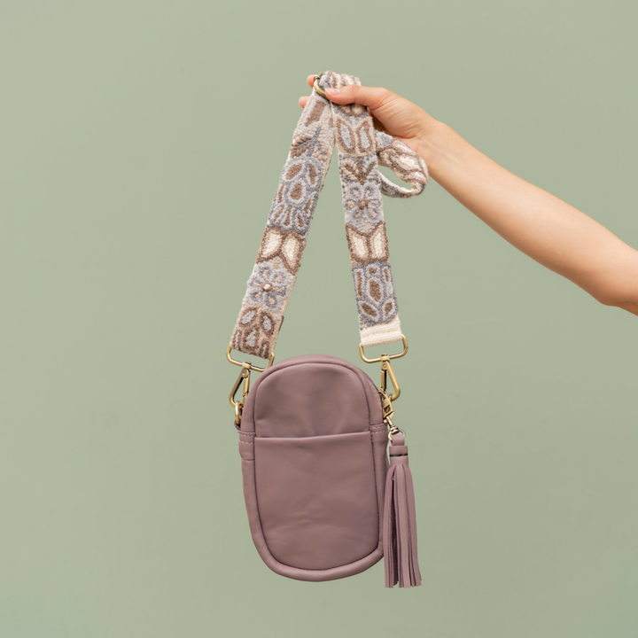 Luna Leather Cell Phone Bag with Embroidered Strap