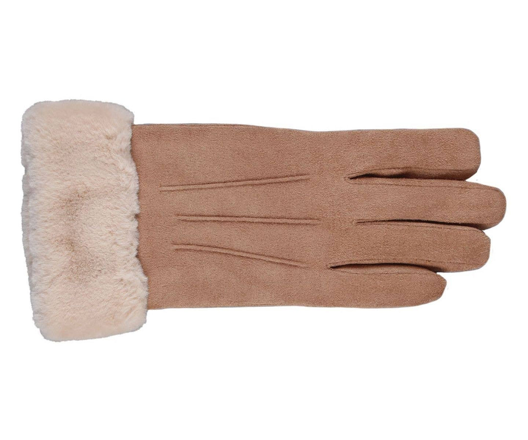 Texting Faux Suede w/ Faux Fur Cuff Gloves Winter 