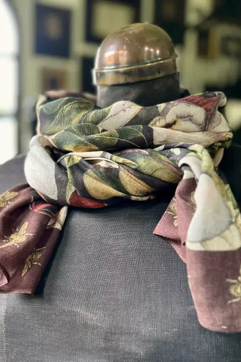 Fleur De Lune Scarf with Floral Print & Bees