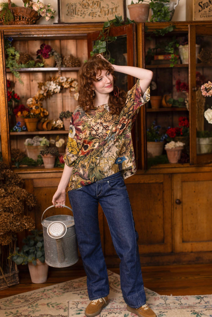 Golden Hour Luxe Tee Floral Tunic Shirt with Swallow