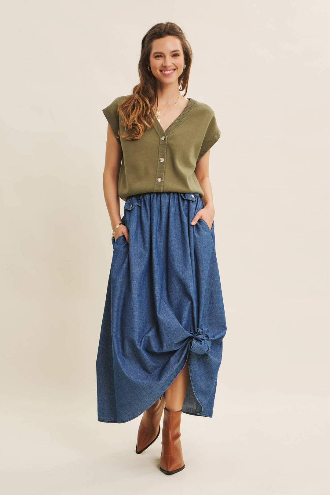 Multi-Way Versatility Soft Cotton Button-Down Sweater Vest