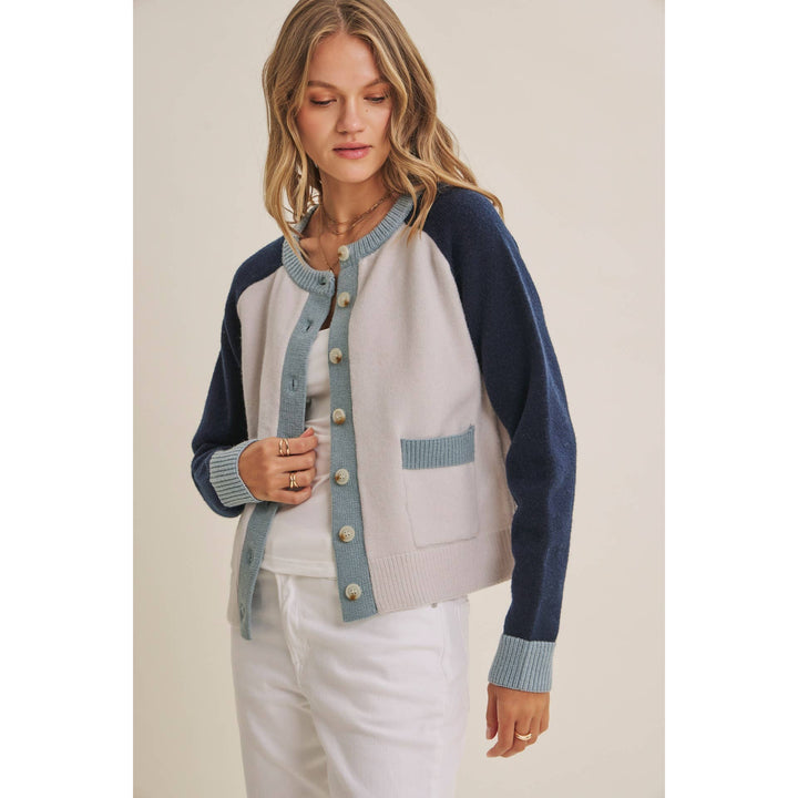 Morning Light Cafe Wool Blend Color Block Cardigan