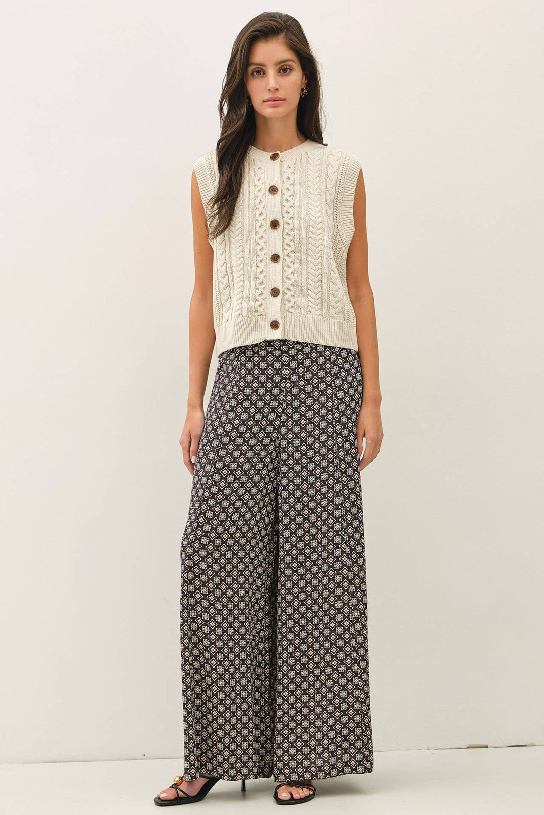 Printed Wide Leg Pants w/Elastic Waistline