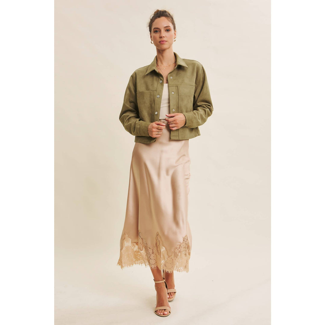 Versatile Luxe Stretchy Suede Jacket with Statement Pockets