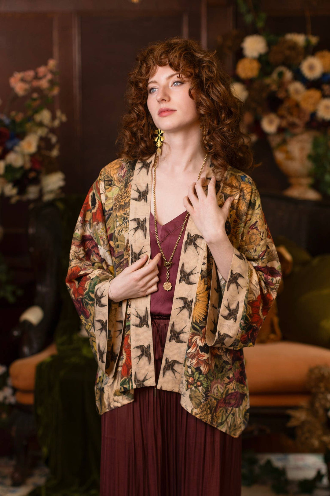 Golden Hour Pixie Duster Crop Kimono w/ Floral Print