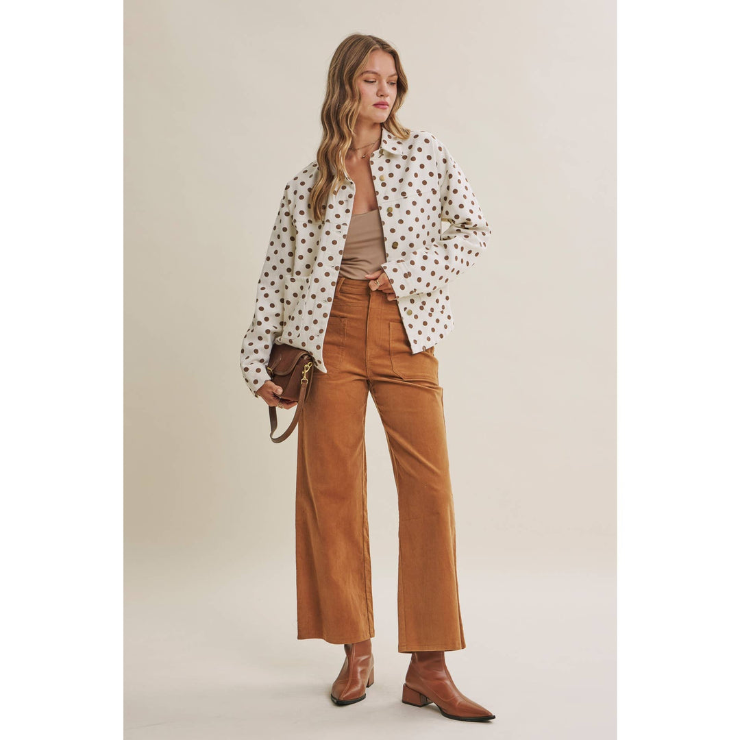Sunday Cafe Polka Dot Cotton Twill Button Down Jacket