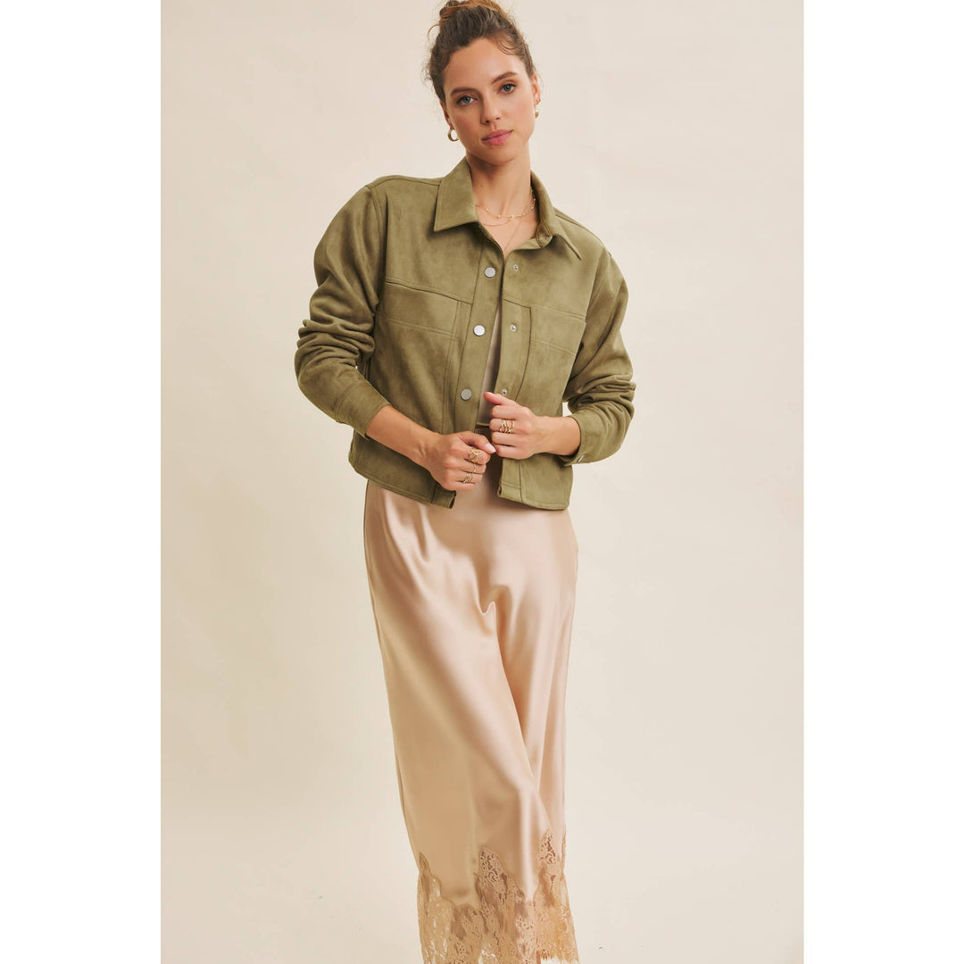 Versatile Luxe Stretchy Suede Jacket with Statement Pockets