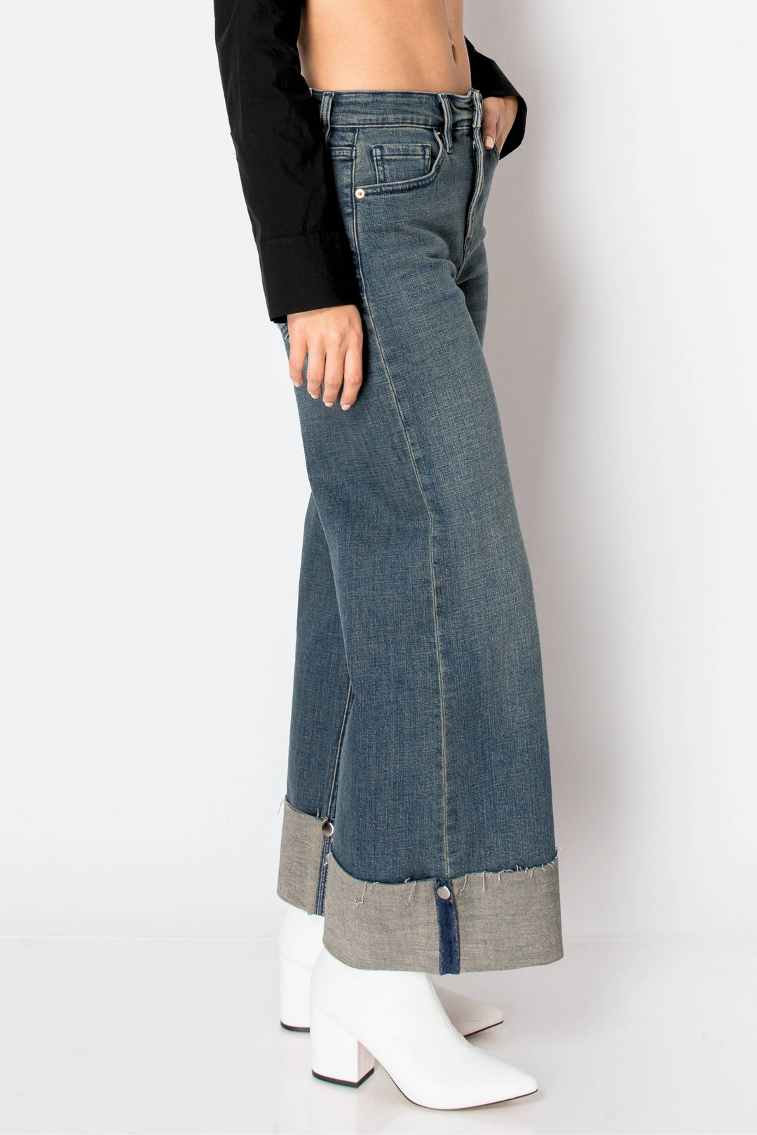 Tummy Control High Rise Cuffed Wide Leg Jean