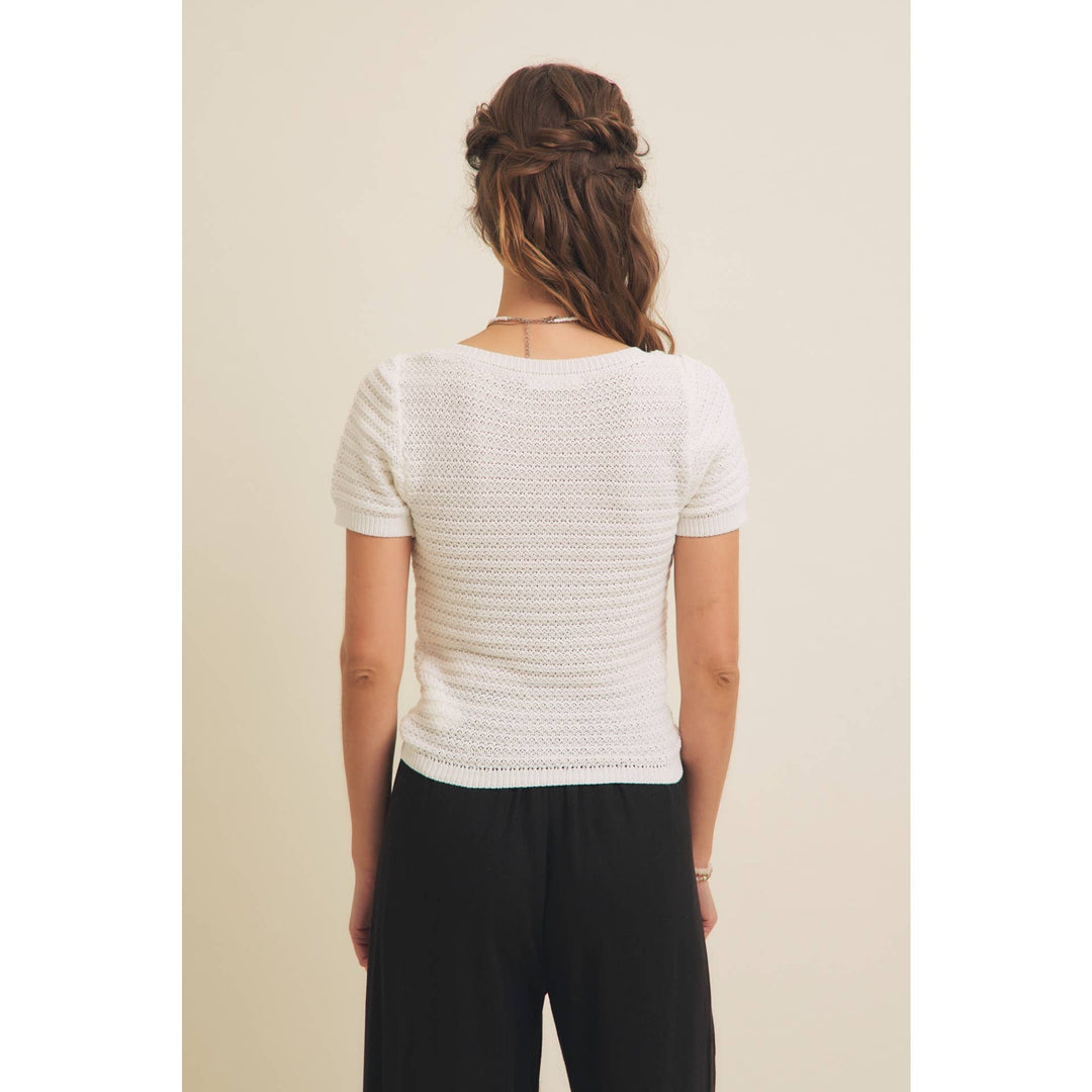 Square Neck Cotton Sweater with Special Weaving