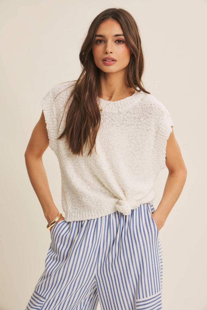 Breathable Comfort Loose Fit Textured Cotton Sweater Top