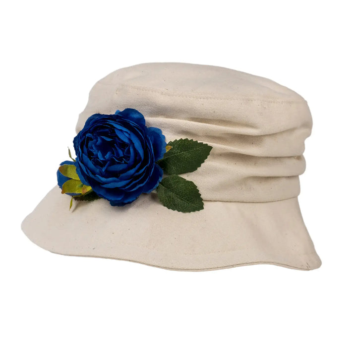 Cream Cotton Cloche Hat with Flower Decoration