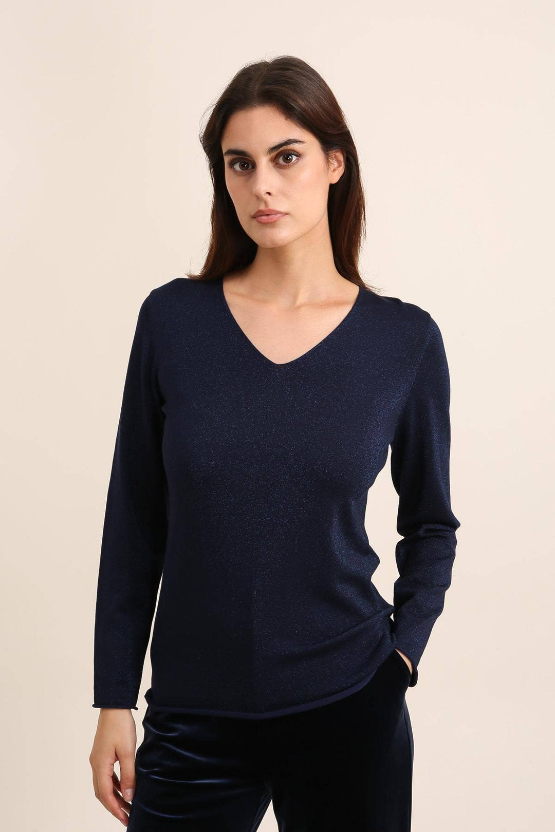 Tencel and Lurex V-neck Sweater