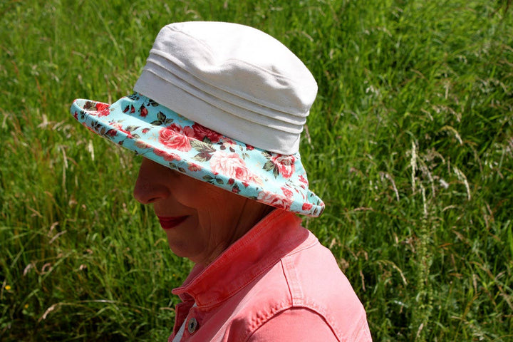 Floral Boned Brim with Cream Top and Pintuck Detail