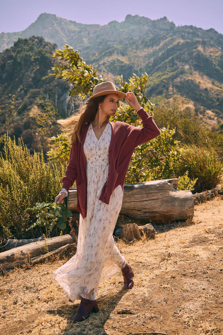 Slouchy Charm Button-Down Cardigan With Contrast Weave