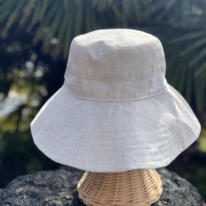 Linen Wide Brim Sun Hat - Beige