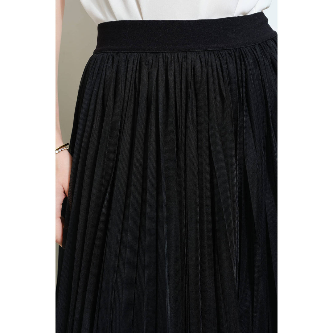 Chic Mesh Sheer Pleated Tulle Maxi Skirt