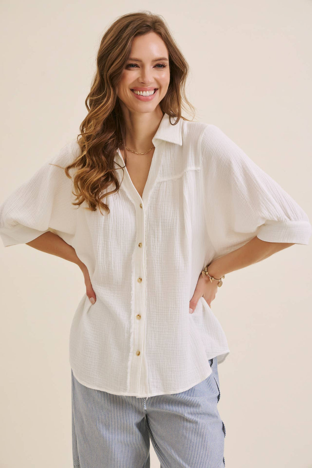 Breathable Mineral Washed Cotton Gauze Button Down Shirt