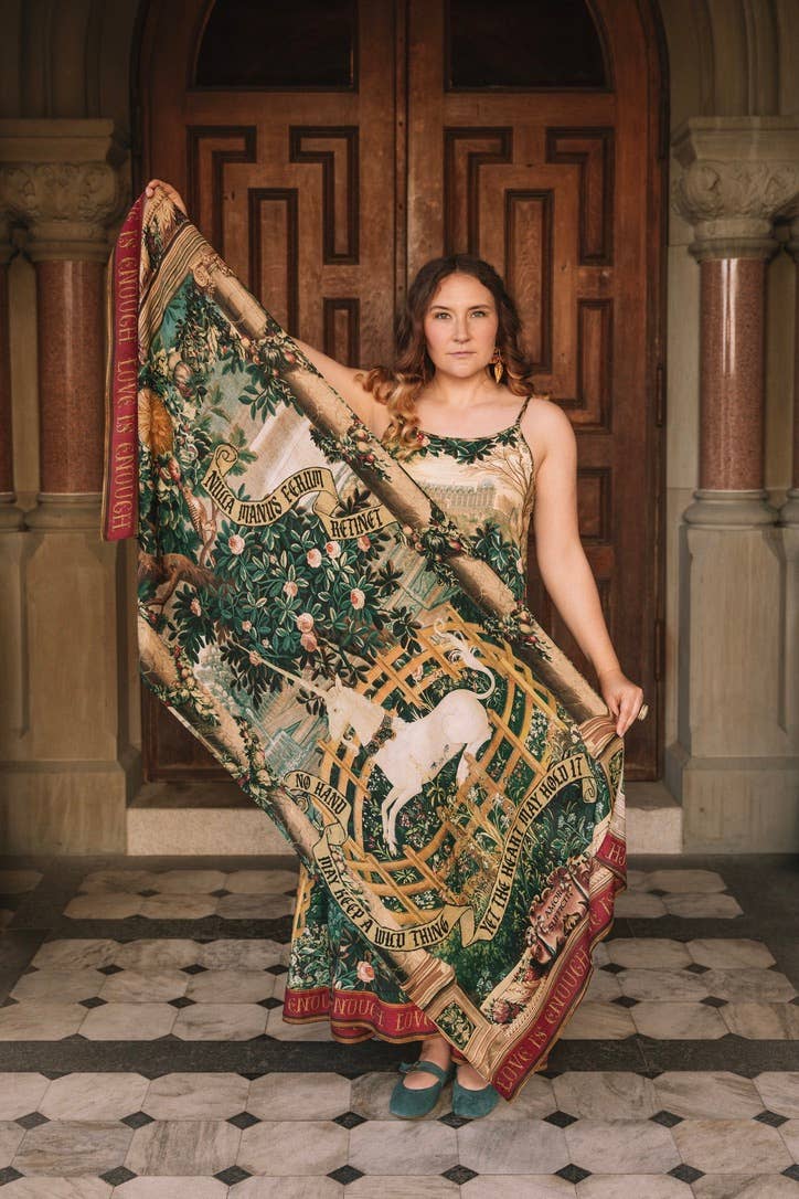 Wildheart Bohemian Scarf w/ Florals, Unicorn & Castle Print