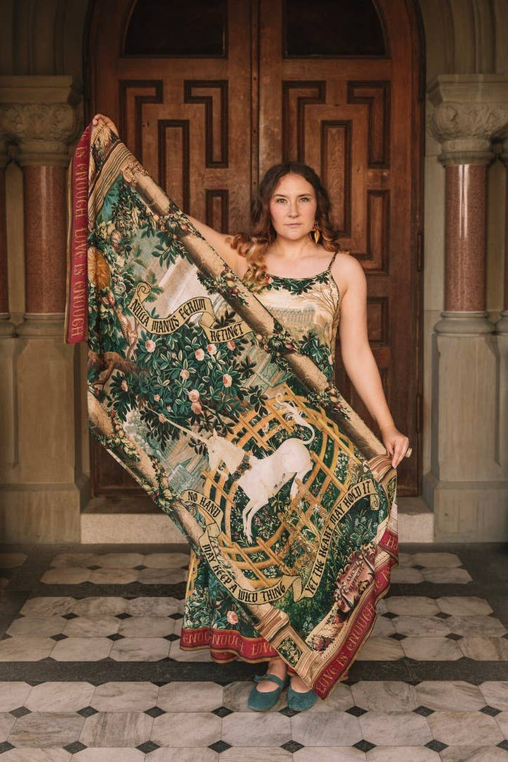 Wildheart Bohemian Scarf w/ Florals, Unicorn & Castle Print