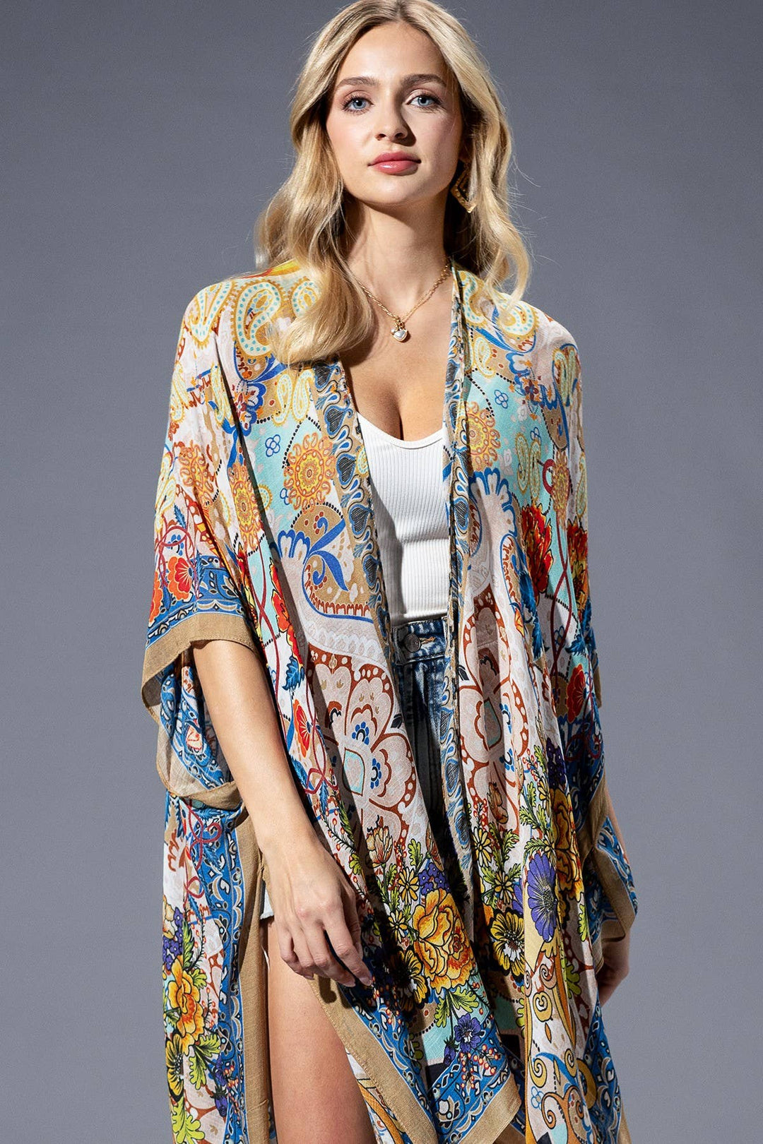 Gold Blue Mandala Kimono