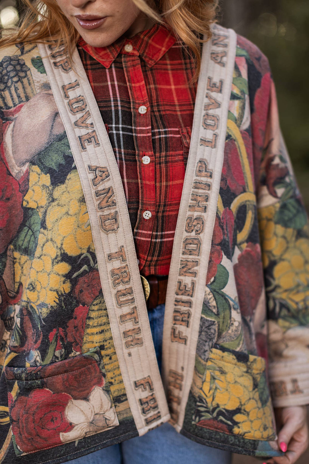 Friendship Love & Truth Fleece Cottage Cardigan Jacket