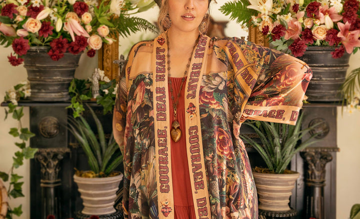 Courage Dear Heart Opera Duster Kimono Robe w/ Sacred Heart