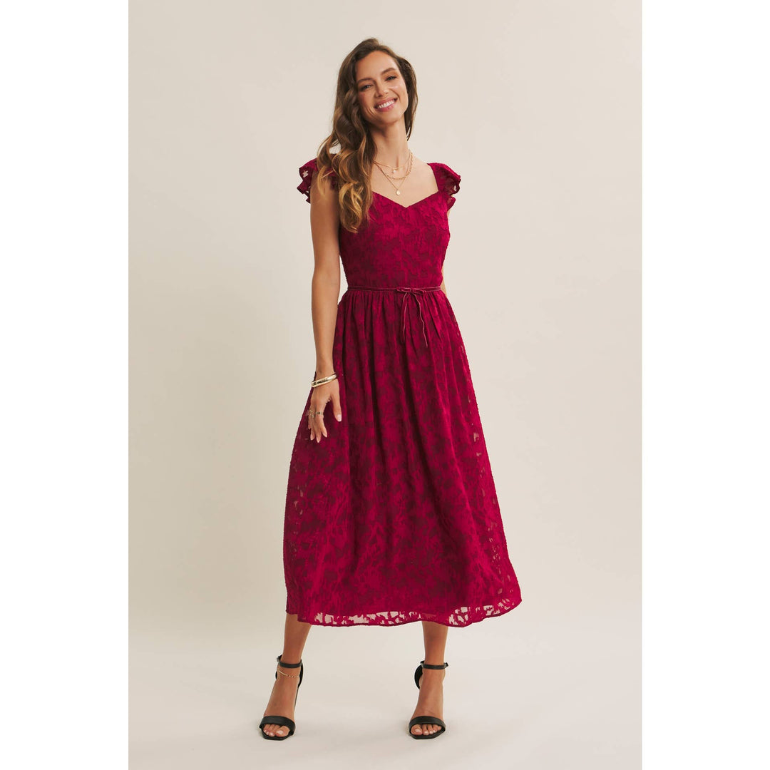 Rich in Texture Velvet Waist Jacquard Midi Dress