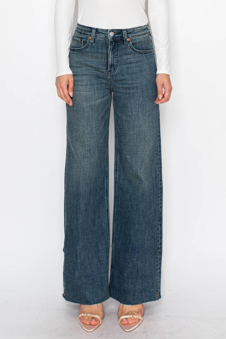 Tummy Control High Rise Cuffed Wide Leg Jean