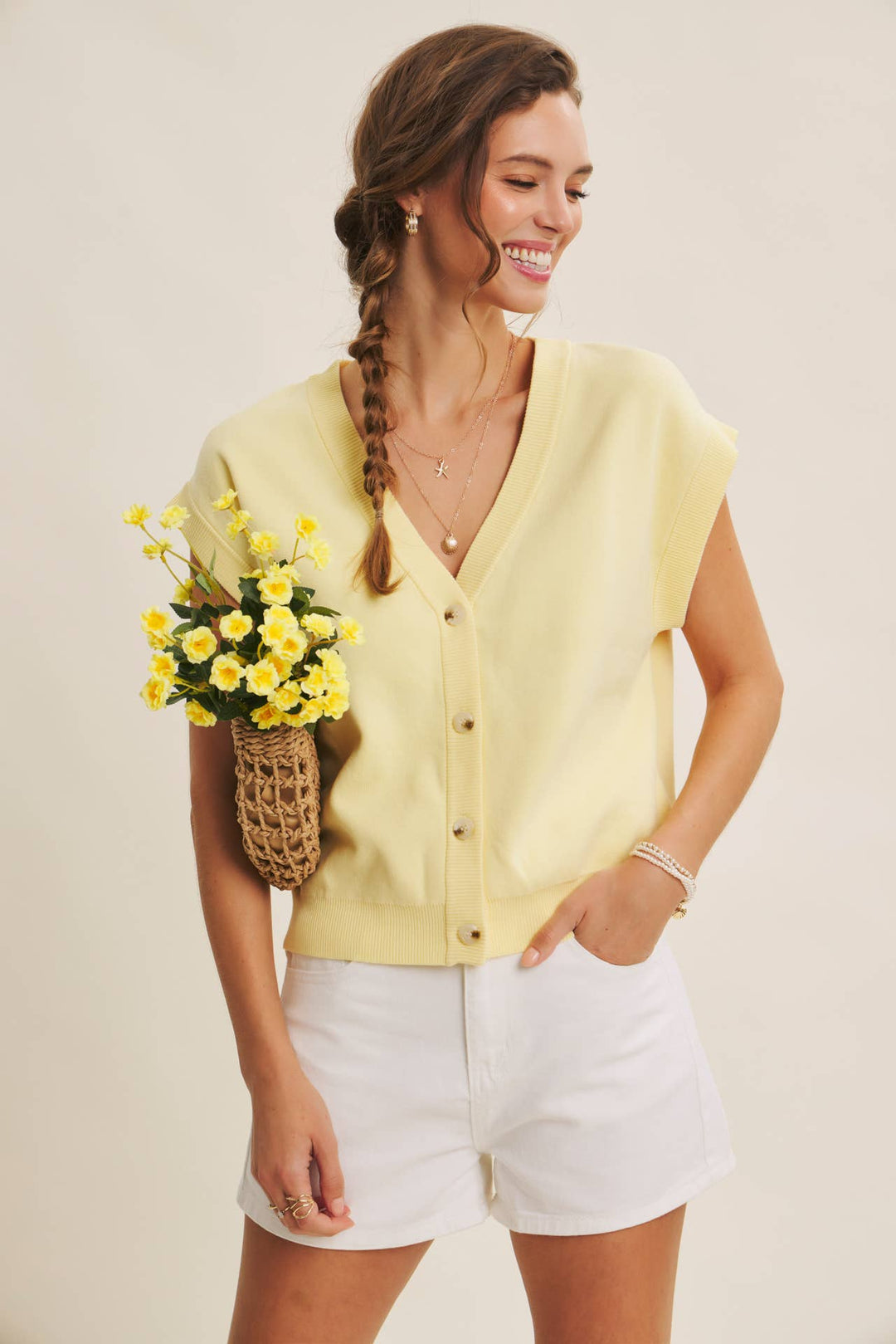 Multi-Way Versatility Soft Cotton Button-Down Sweater Vest