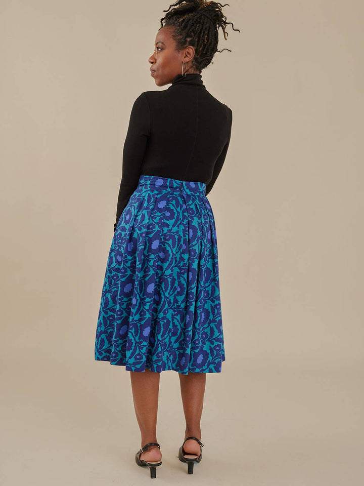 Laura Pleated Skirt Deep Teal Floral