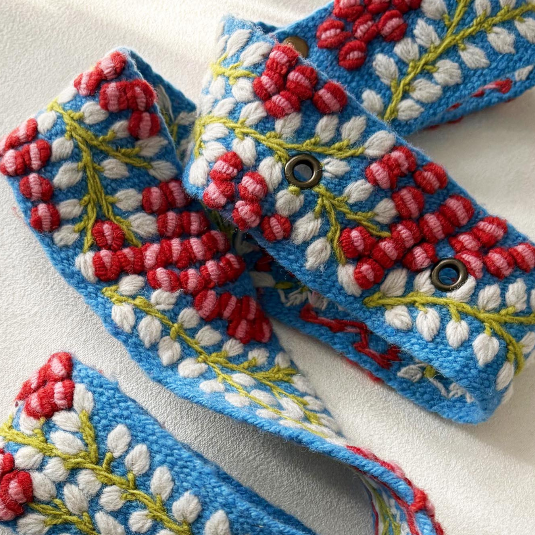 Berries on Vine Embroidered Wool Belt