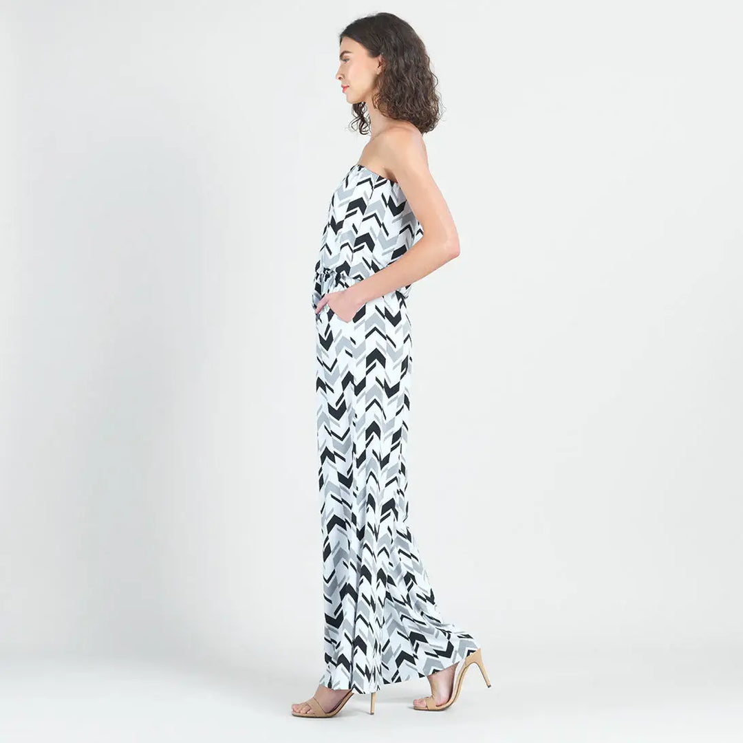 Tube Top Pocket Jumpsuit - Chevron Stripe