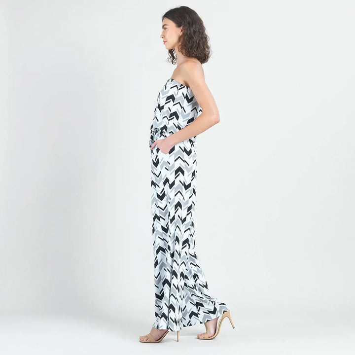 Tube Top Pocket Jumpsuit - Chevron Stripe