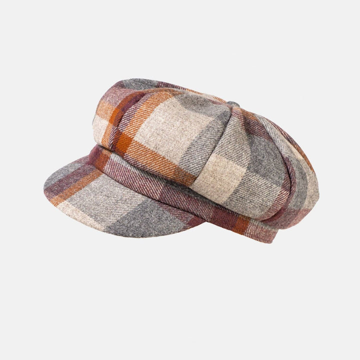 Checked Wool Baker Boy Cap