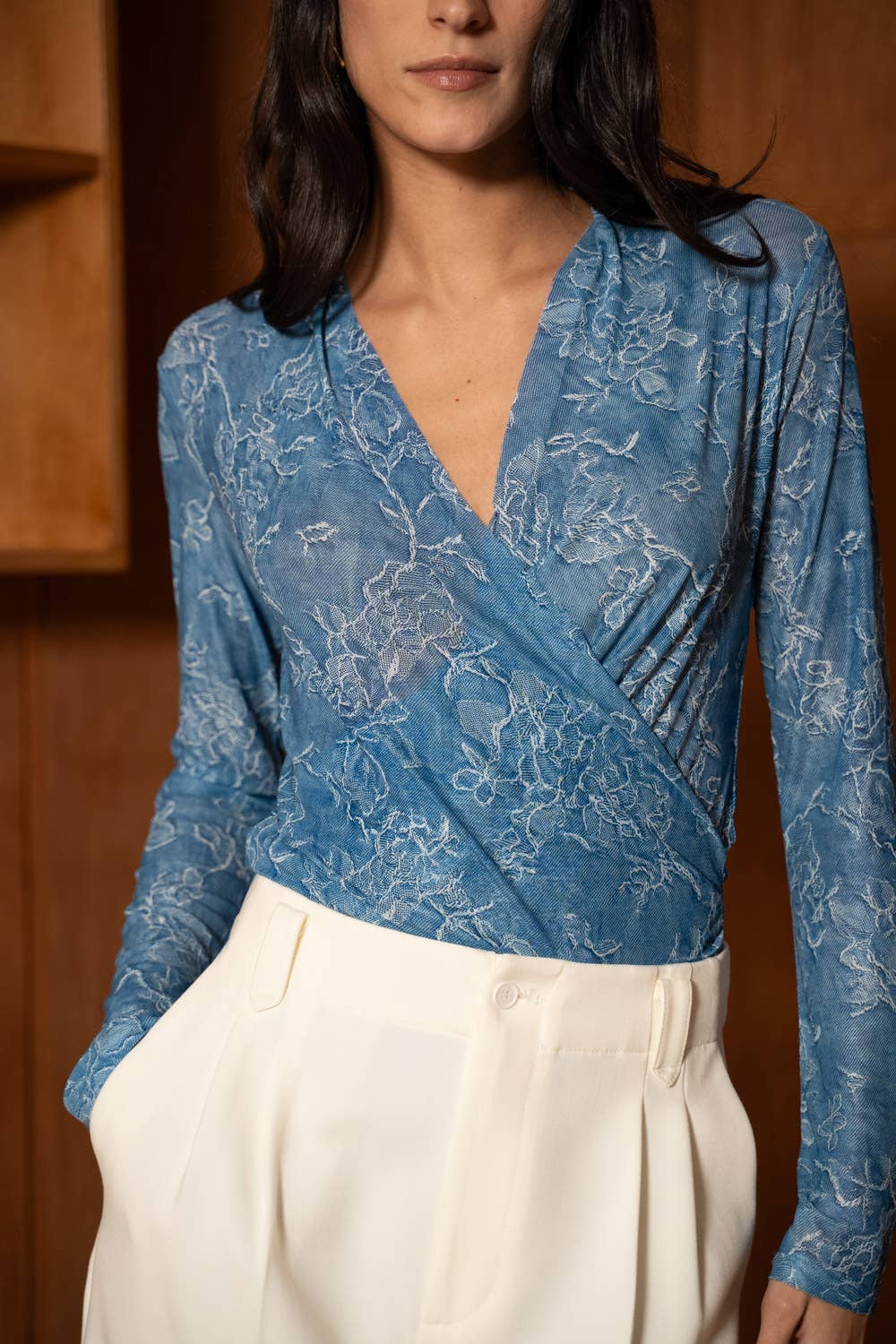 Printed Mesh Wrap Top