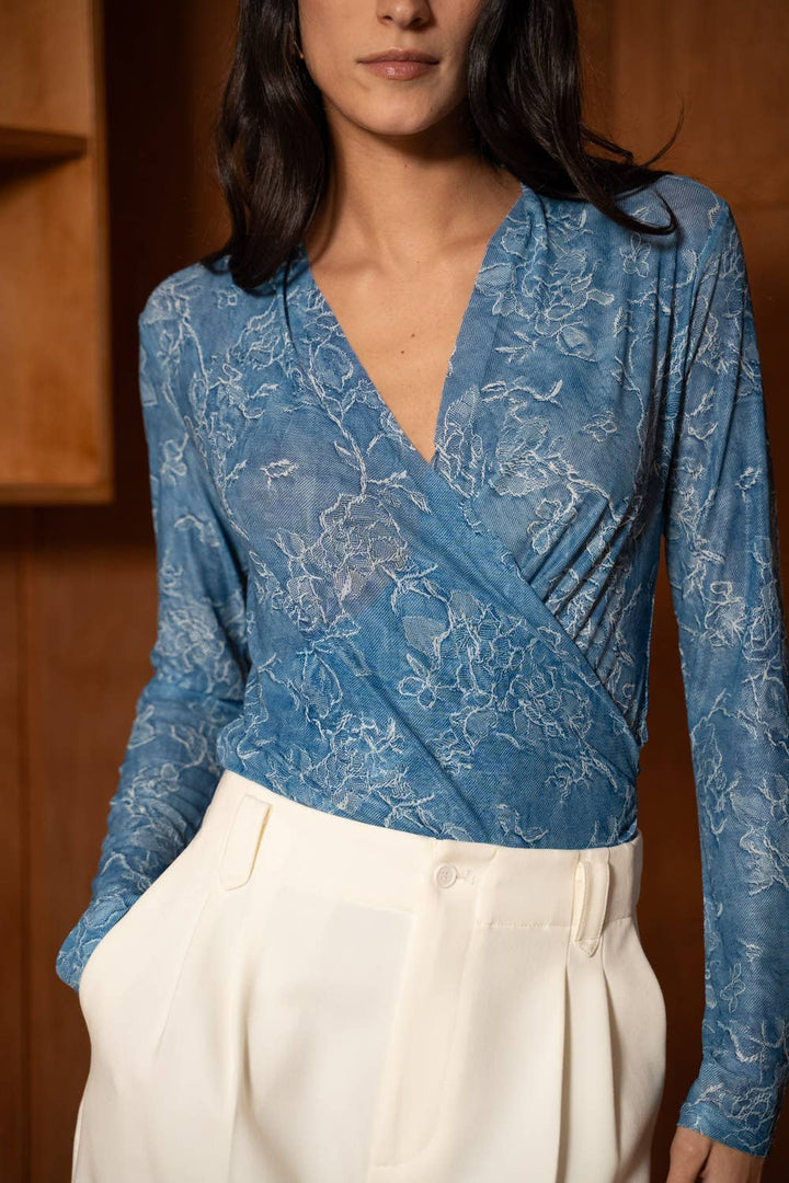 Printed Mesh Wrap Top