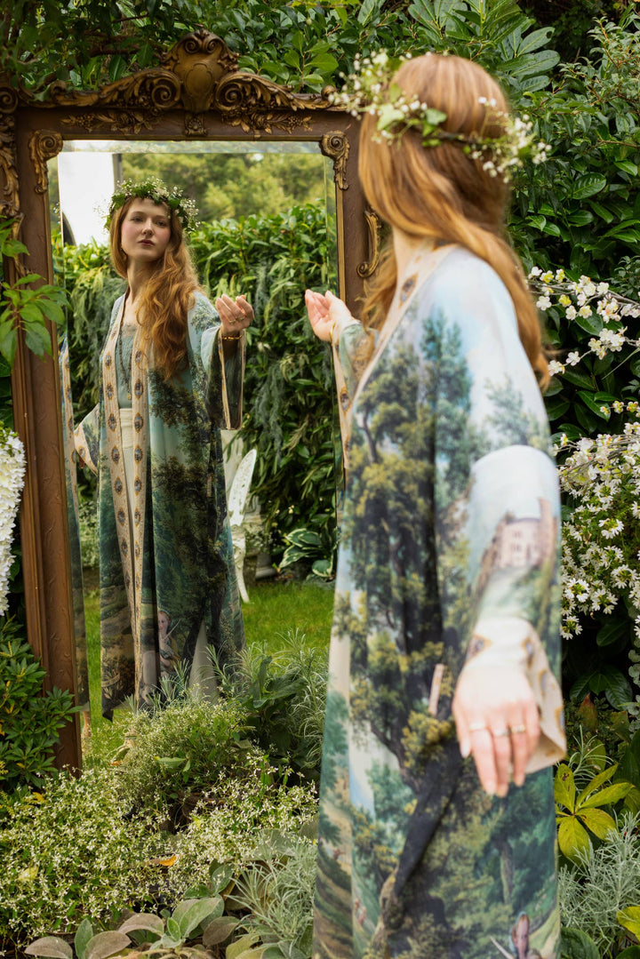 The Mythmaker Opera Duster w/ pastoral landscape & unicorn
