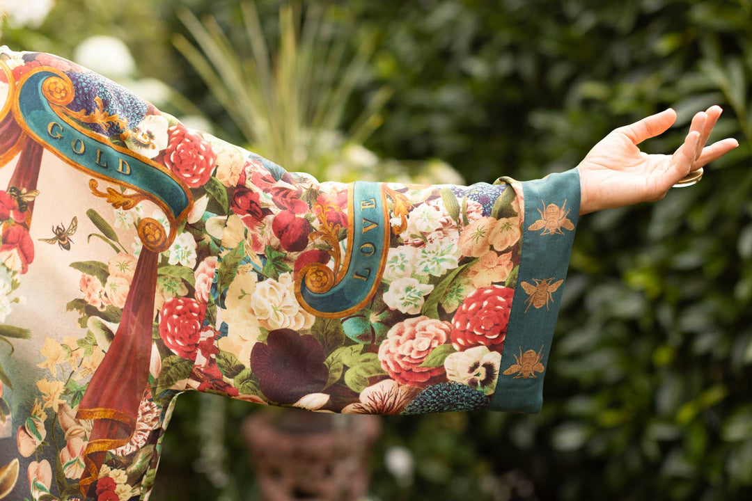 Stay Gold Pixie Duster Cropped Kimono w/ Rabbits and Bees