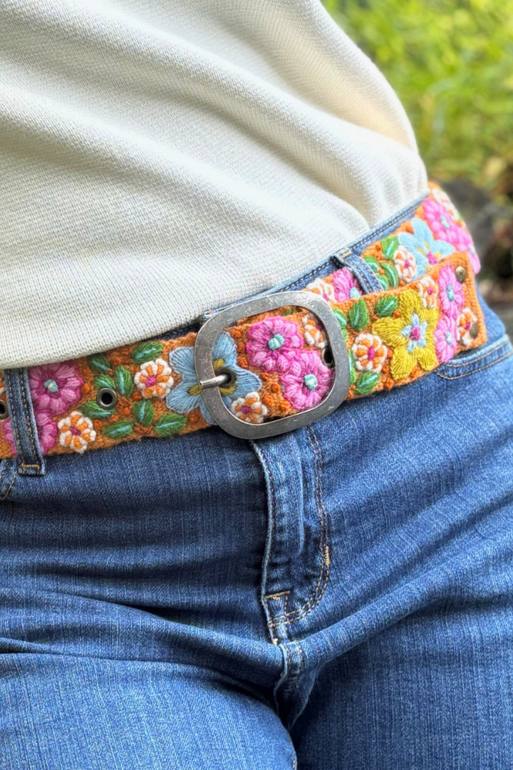 In the Garden Floral Embroidered Wool Belt