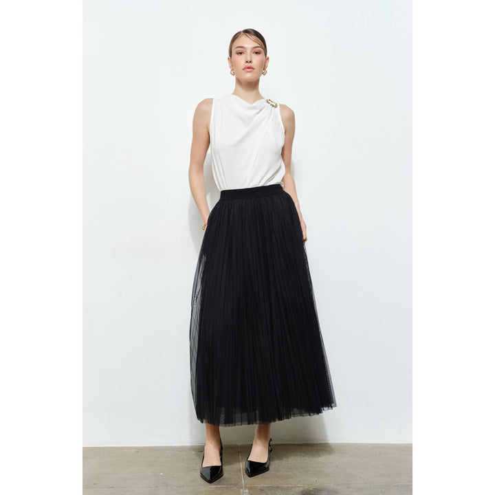 Chic Mesh Sheer Pleated Tulle Maxi Skirt