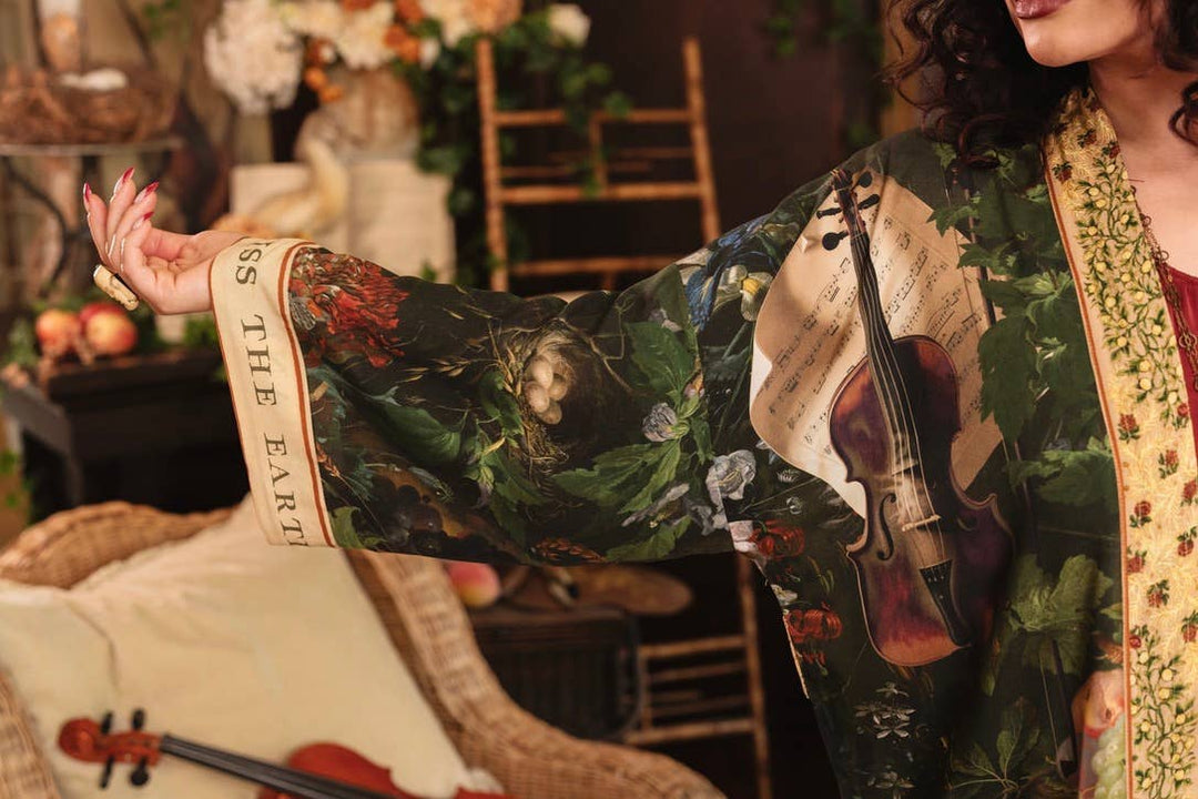 Labour of Love Matineé (mid) Duster w/ florals & violin