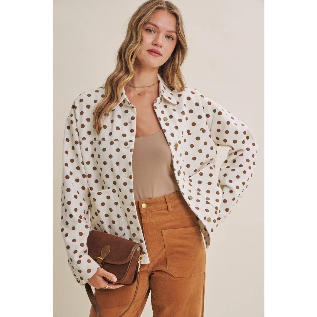 Sunday Cafe Polka Dot Cotton Twill Button Down Jacket
