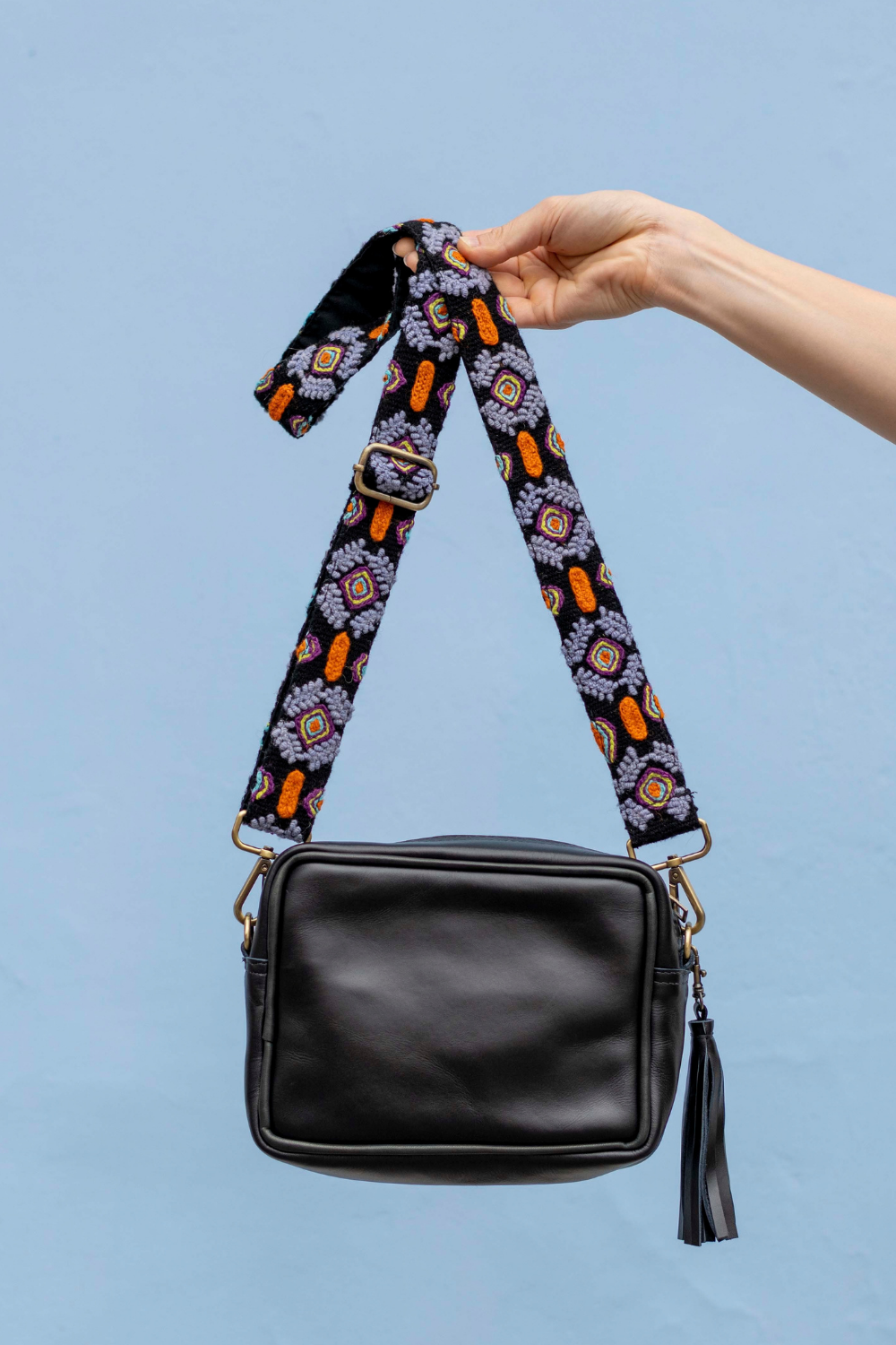 Estrellita Leather Crossbody with Embroidered Strap