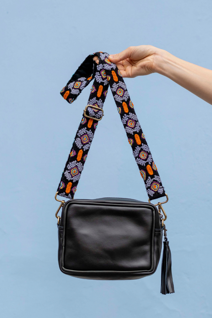 Estrellita Leather Crossbody with Embroidered Strap