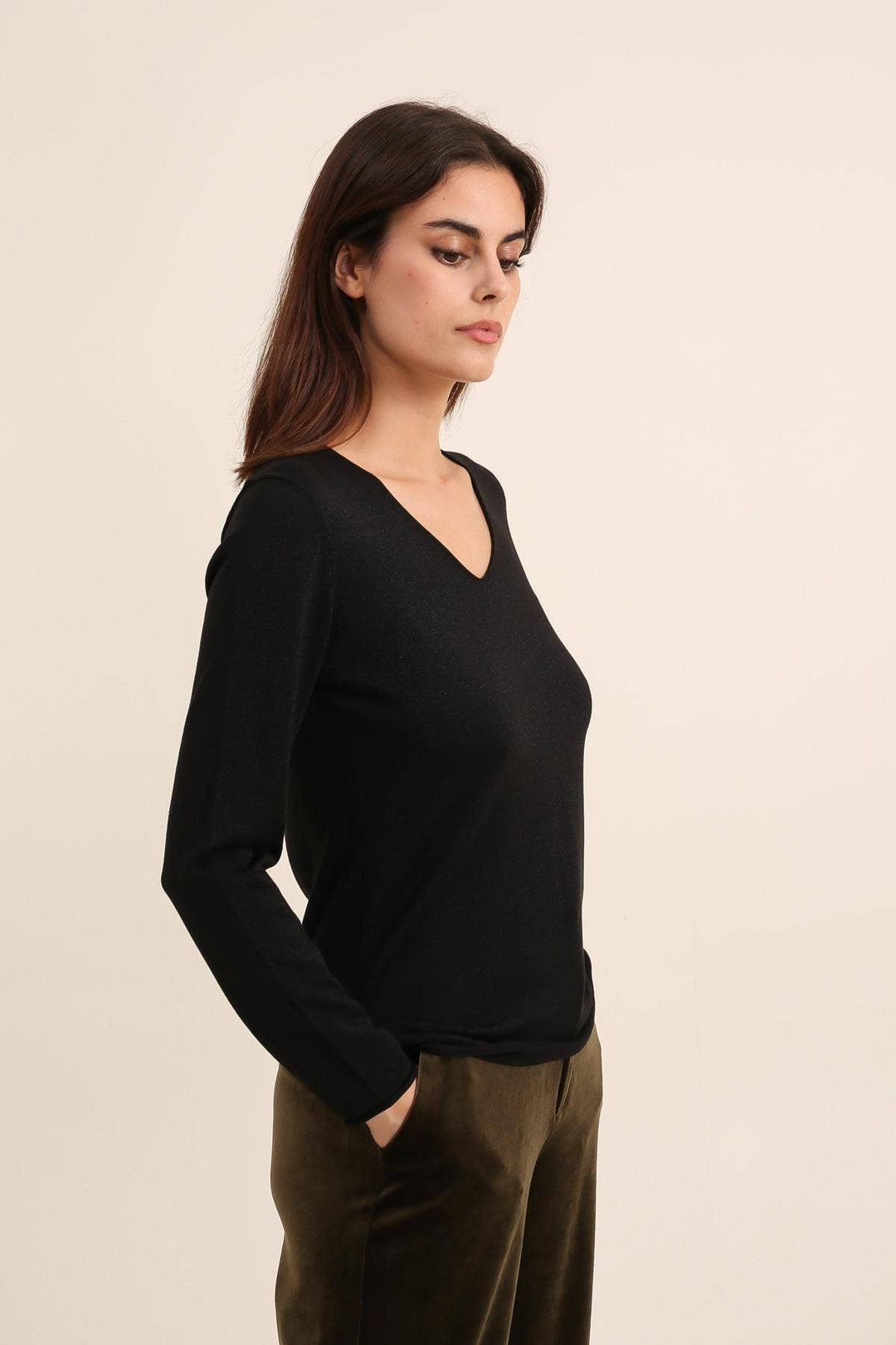 Tencel and Lurex V-neck Sweater