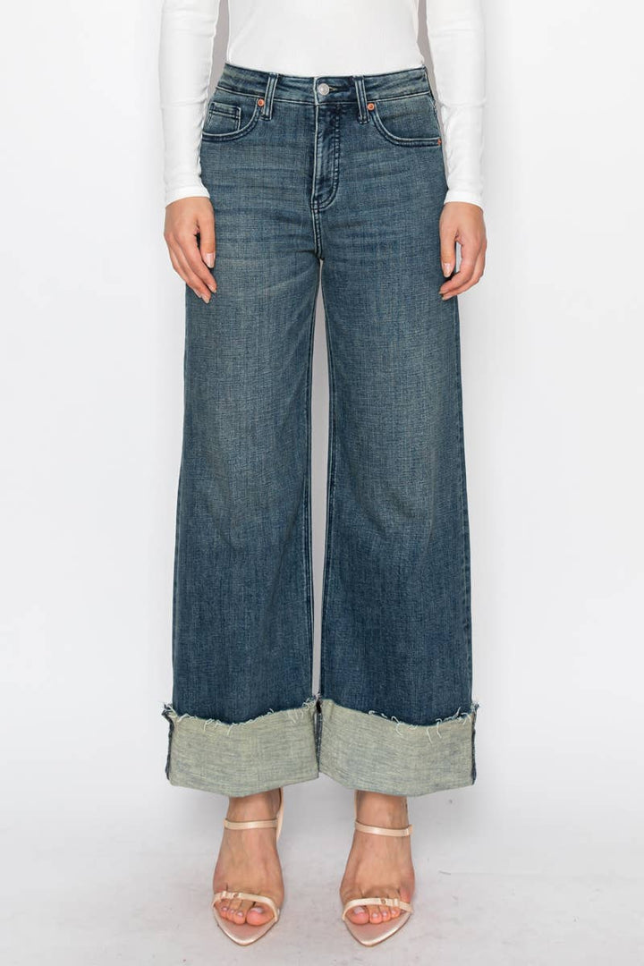 Tummy Control High Rise Cuffed Wide Leg Jean