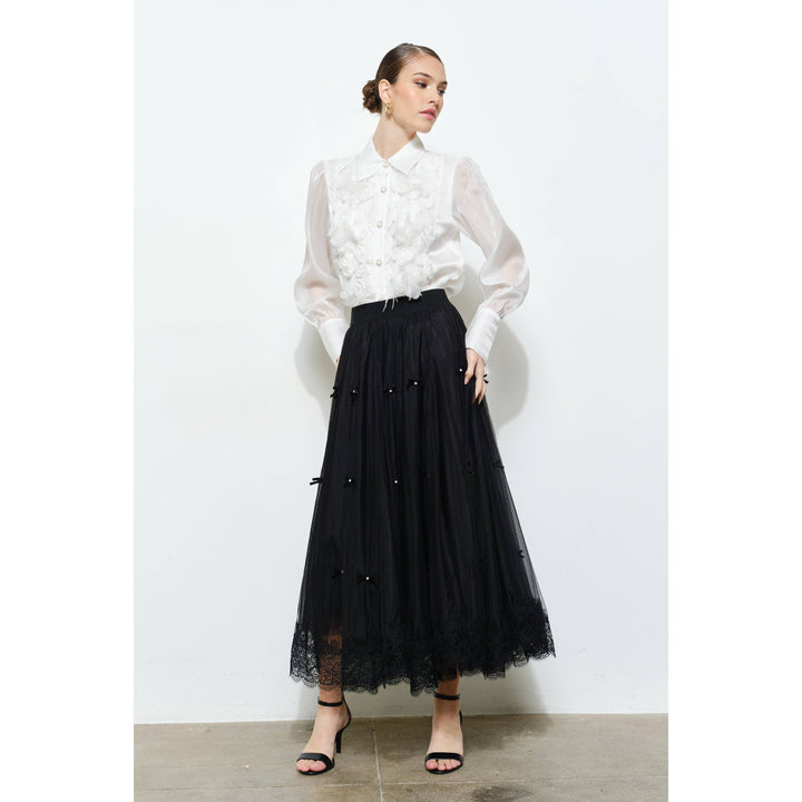 Elegant 3D Floral Organza Long Sleeve Blouse