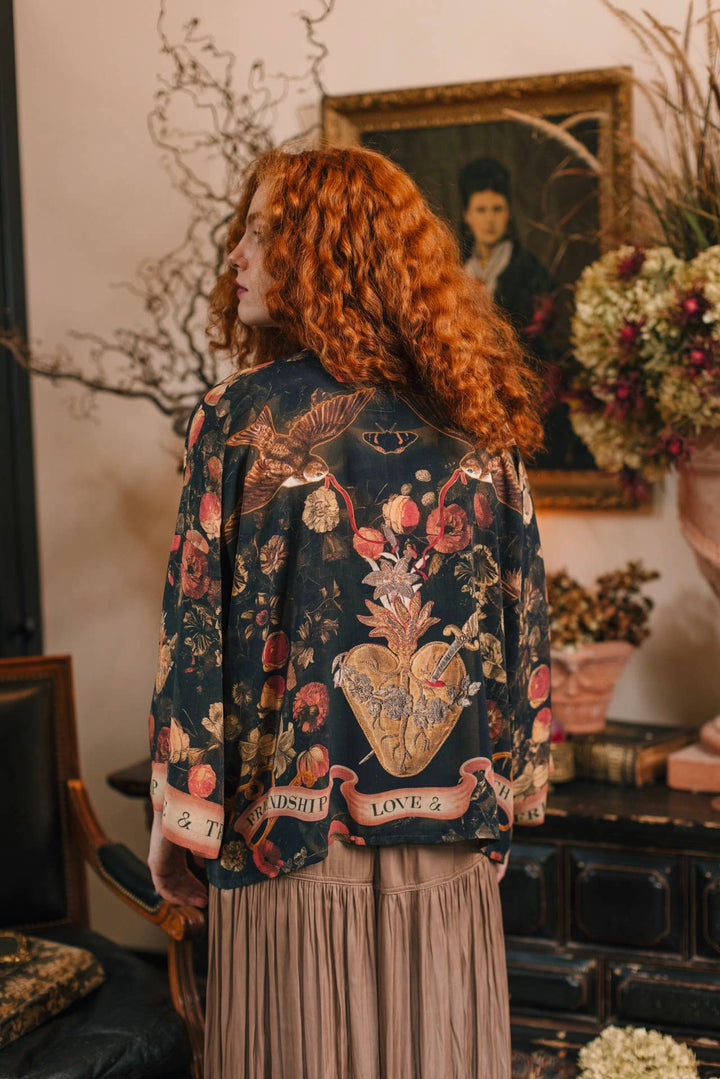 Heart of Gold Pixie Duster Crop Kimono w/ Sacred Heart