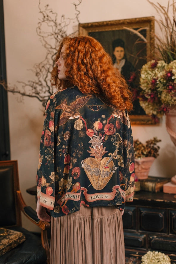 Heart of Gold Pixie Duster Crop Kimono w/ Sacred Heart